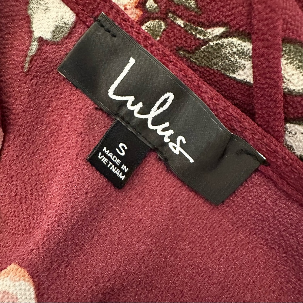 Lulu’s September Sunsets Burgundy Floral Wrap Maxi Dress Small Boho Wedding - Picture 9 of 11